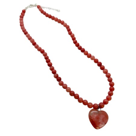 necklace pink beads natural stone and pink heart1